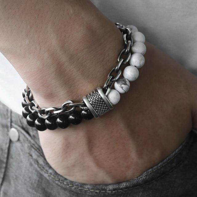 TrendsMax™ Stone Beaded Men's Chain Bracelet - Image 6