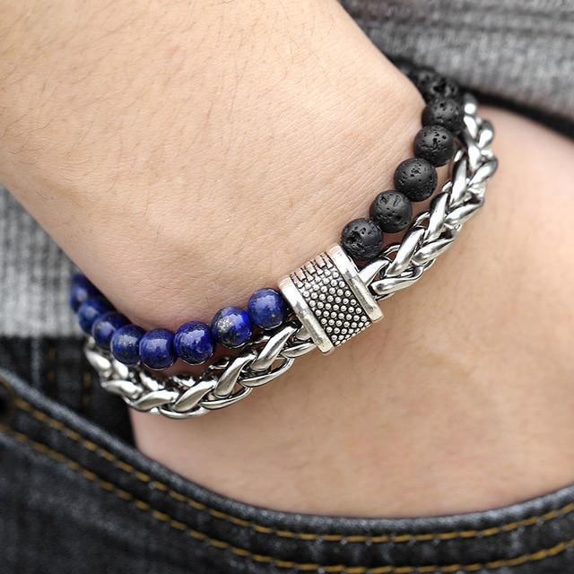 TrendsMax™ Stone Beaded Men's Chain Bracelet - Image 7