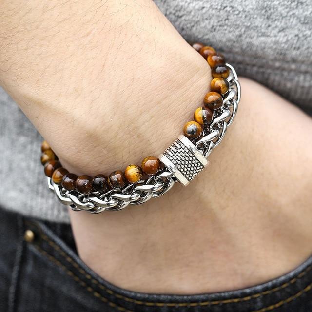TrendsMax™ Stone Beaded Men's Chain Bracelet - Image 8
