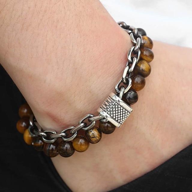 TrendsMax™ Stone Beaded Men's Chain Bracelet - Image 9