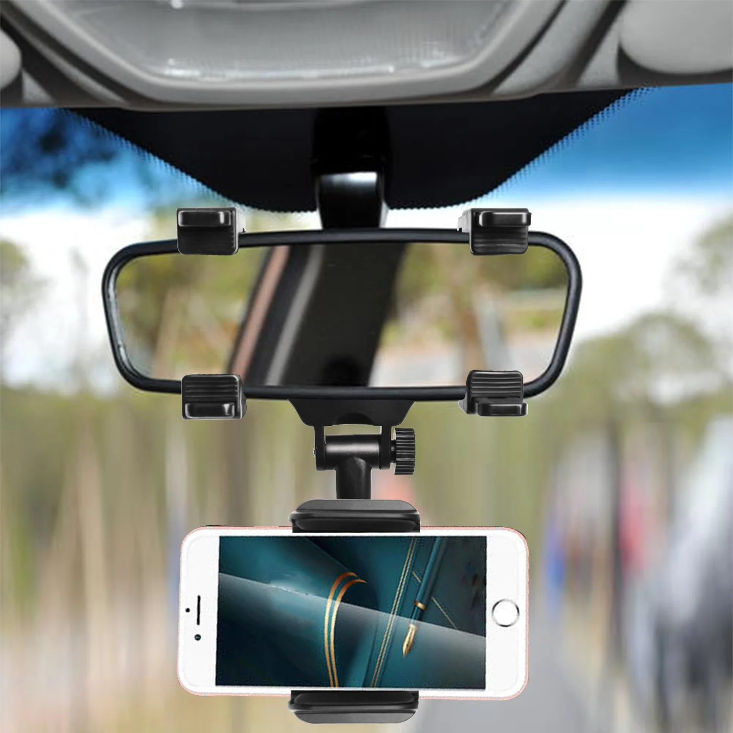Car Rearview Mirror Rotatable Phone Mount - Image 2