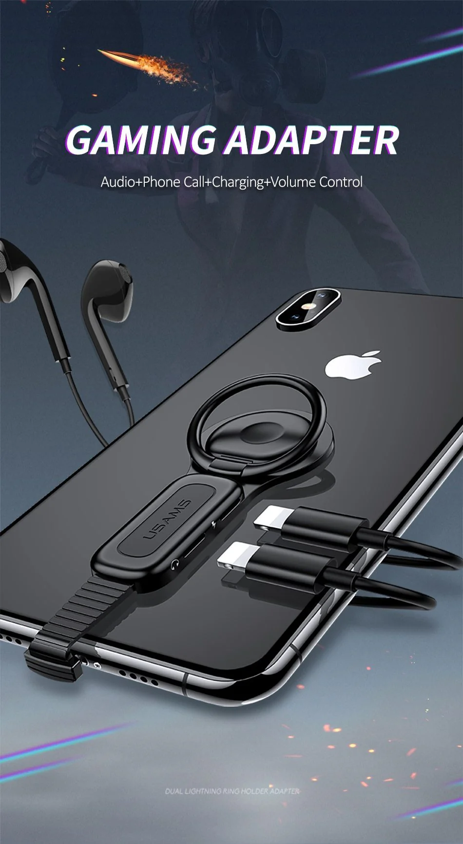USAMS Dual Lightning Adapter & Ring Holder - Image 7