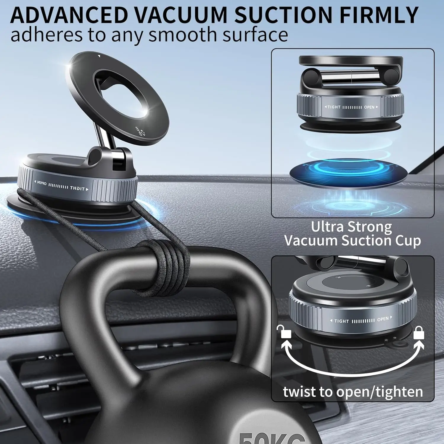 Multi-Angle Dashboard & Windshield Magnetic and Advanced Vacuum Suction Car Mount - Image 4