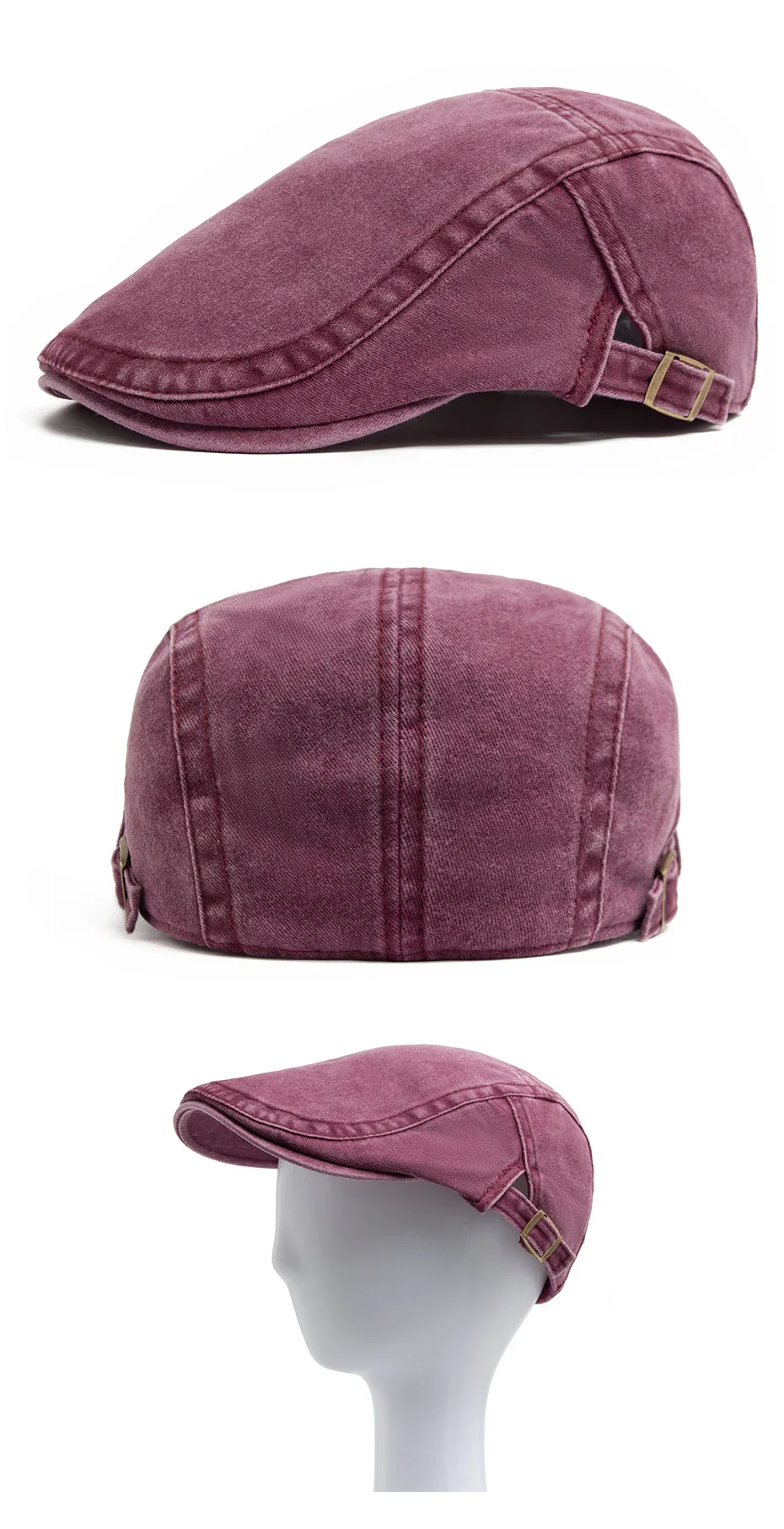 Vintage Soft Cotton Breathable Lightweight Adjustable Fit Newsboy Cap - Image 10