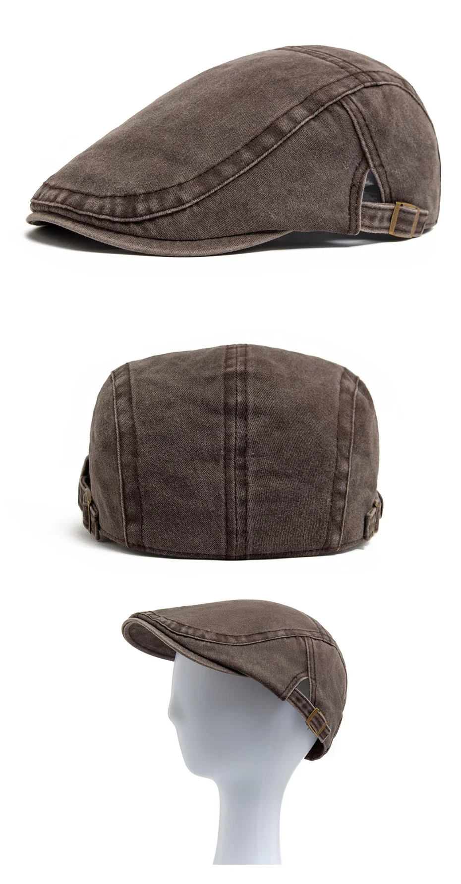 Vintage Soft Cotton Breathable Lightweight Adjustable Fit Newsboy Cap - Image 11