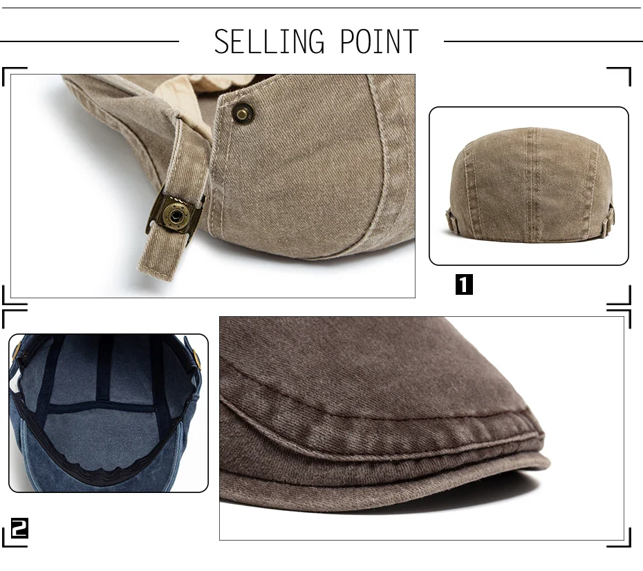 Vintage Soft Cotton Breathable Lightweight Adjustable Fit Newsboy Cap - Image 7