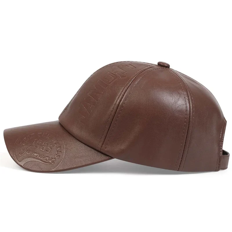Premium Faux Leather Vintage Design All-Season Leather Adjustable Baseball Cap - Image 11