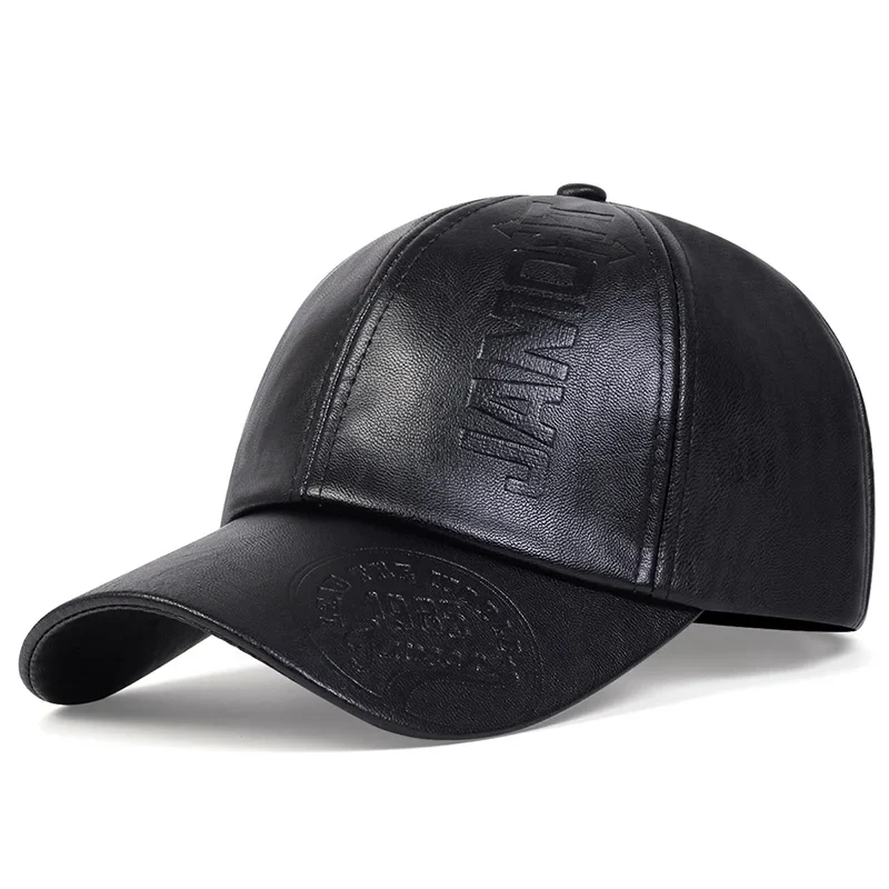 Premium Faux Leather Vintage Design All-Season Leather Adjustable Baseball Cap - Image 12