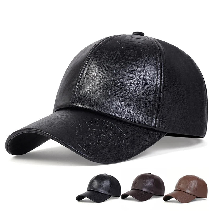 Premium Faux Leather Vintage Design All-Season Leather Adjustable Baseball Cap - Image 2
