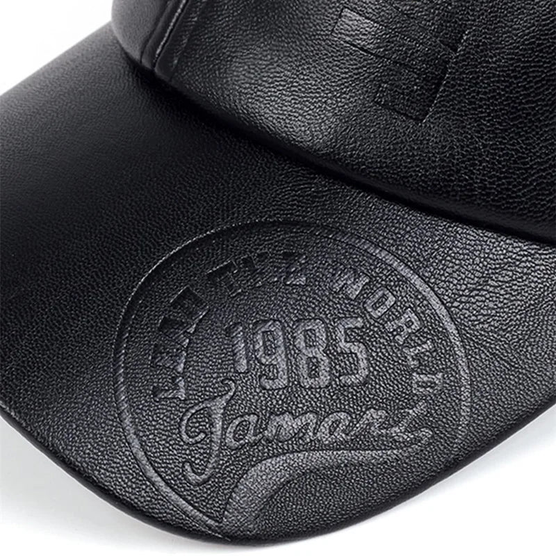 Premium Faux Leather Vintage Design All-Season Leather Adjustable Baseball Cap - Image 4