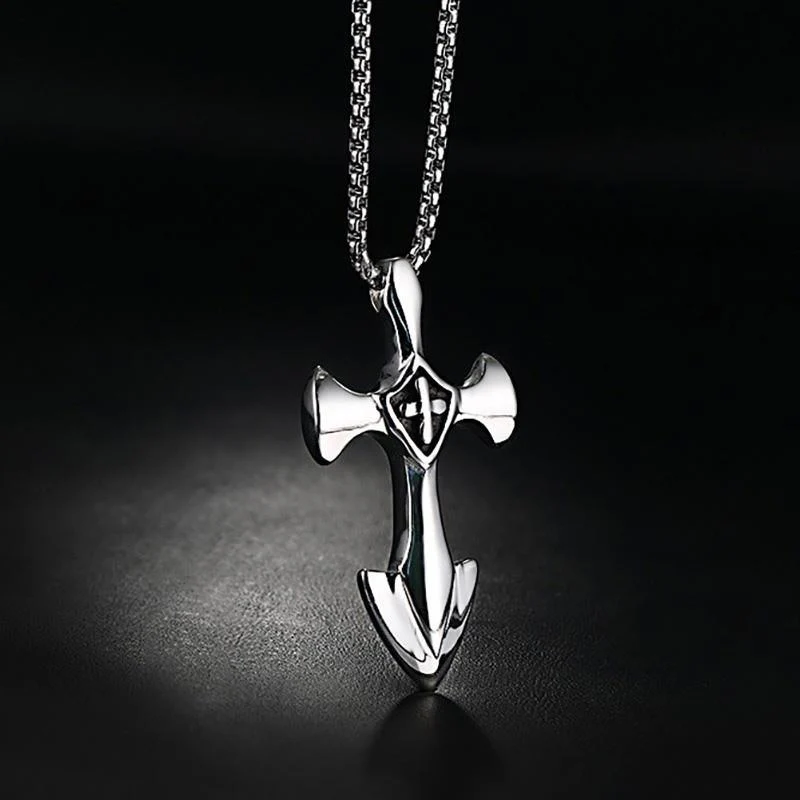 Vintage Stainless Steel Cross Anchor Necklace Pendant - Image 2