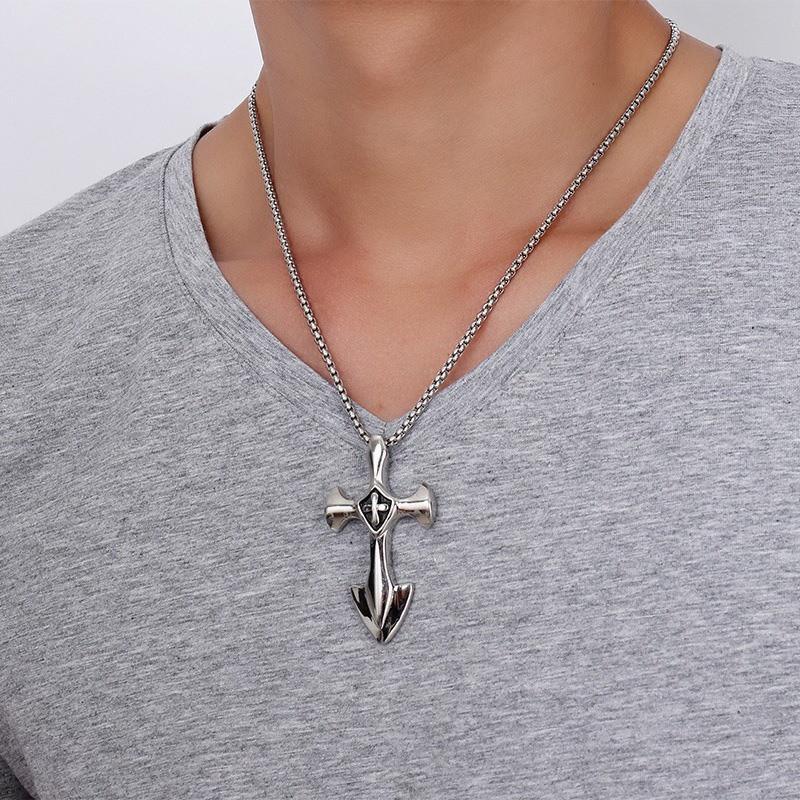 Vintage Stainless Steel Cross Anchor Necklace Pendant - Image 4