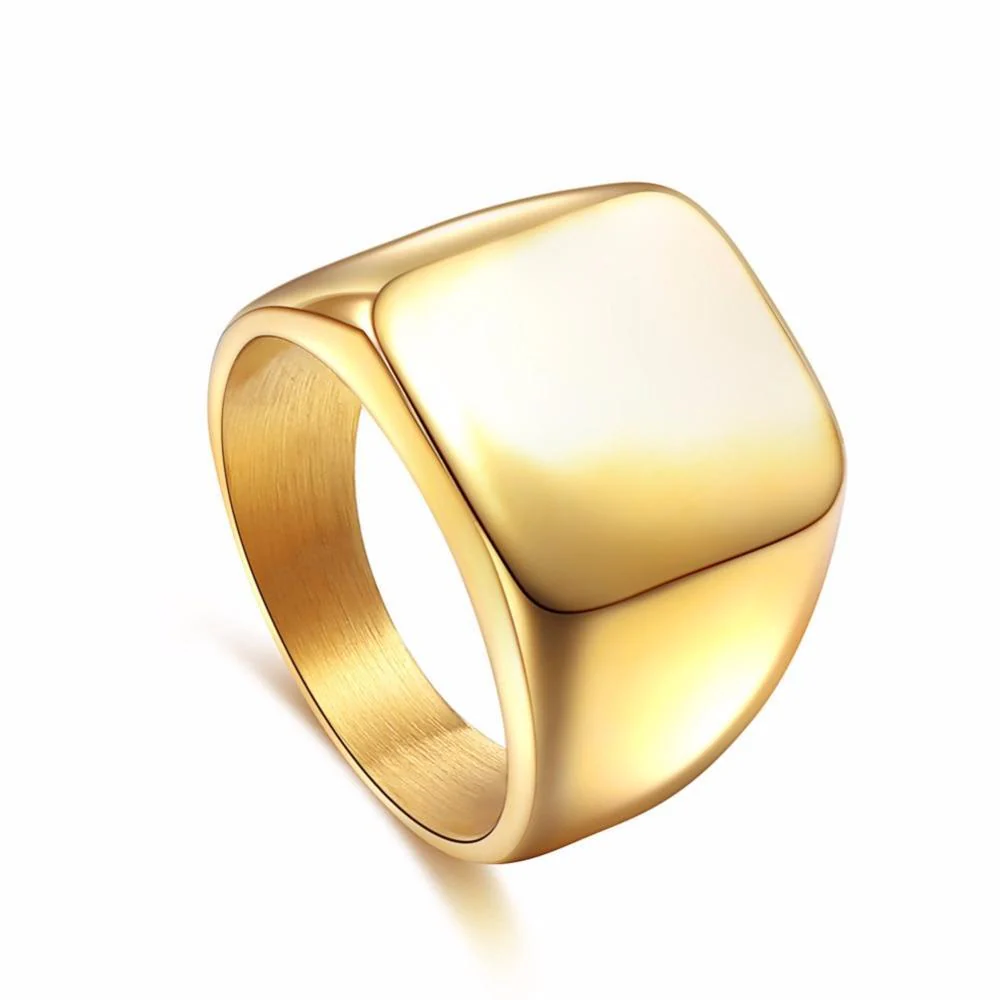 Wide-Band Square-Head Titanium Fashion Ring - Image 2