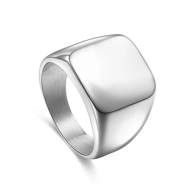 Wide-Band Square-Head Titanium Fashion Ring - Image 3