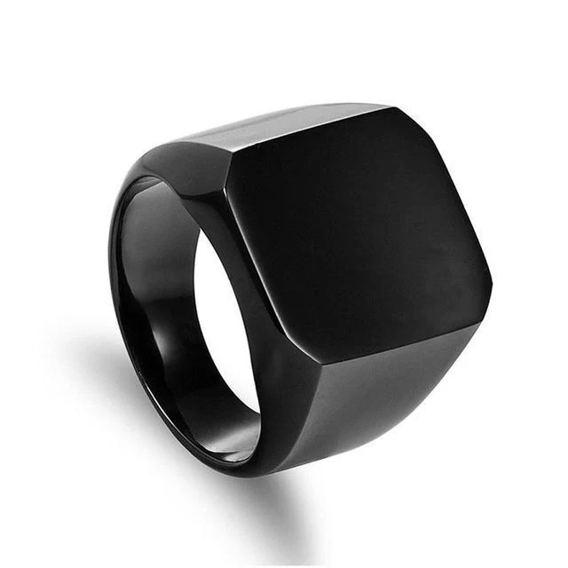 Wide-Band Square-Head Titanium Fashion Ring - Image 4